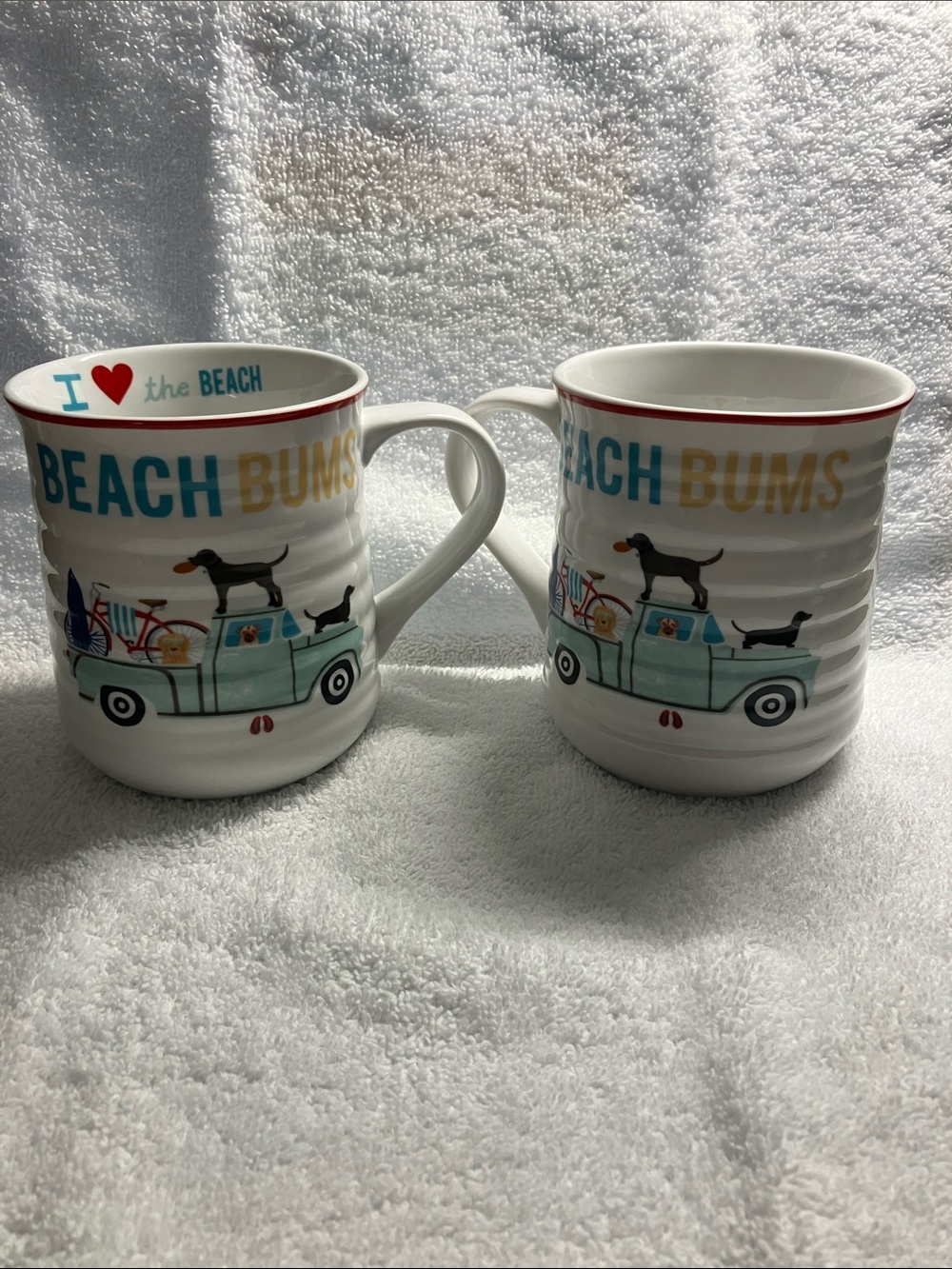 2 Beach Bums White Ceramic Mug with Truck Design Pier 1